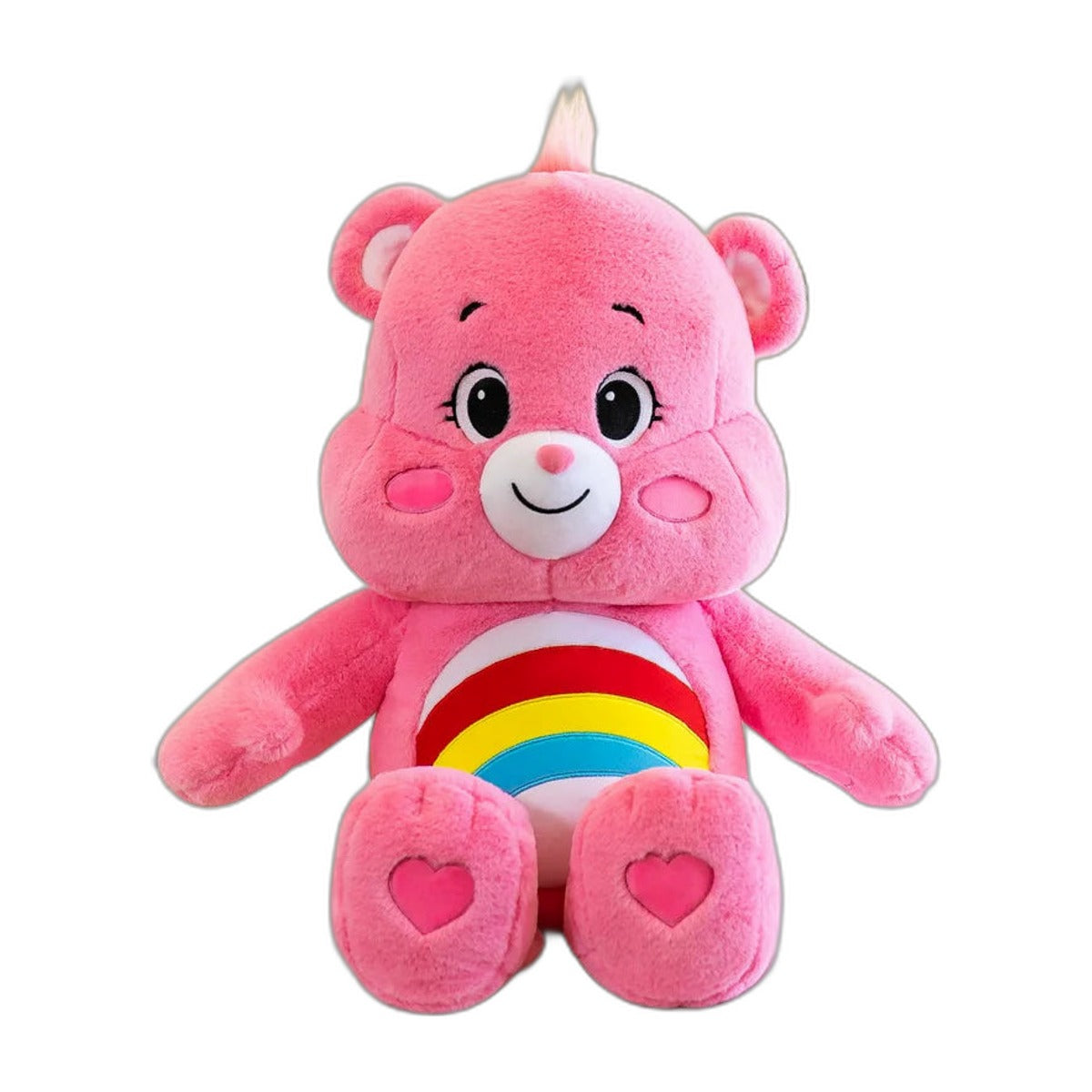 Packshot – peluche Bisounours (Care Bears) rose arc-en-ciel 30 cm