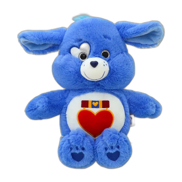 Packshot – peluche chien bleu style Bisounours, cœur brodé, 33 cm