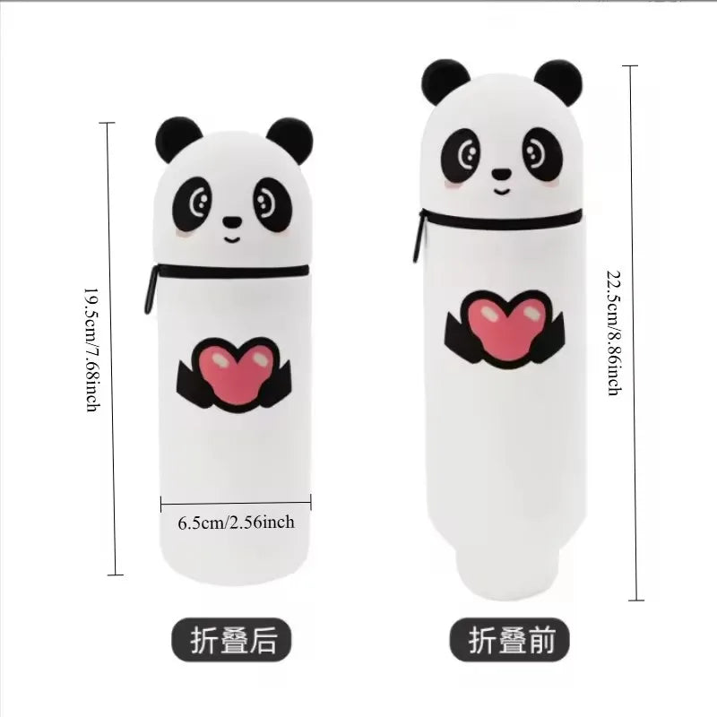 1PCS Kawaii Animals Silicone Telescoping Pencil Case Student Large Capacity Stationery… – Panda cœur – vue 9 | BubuKawaii