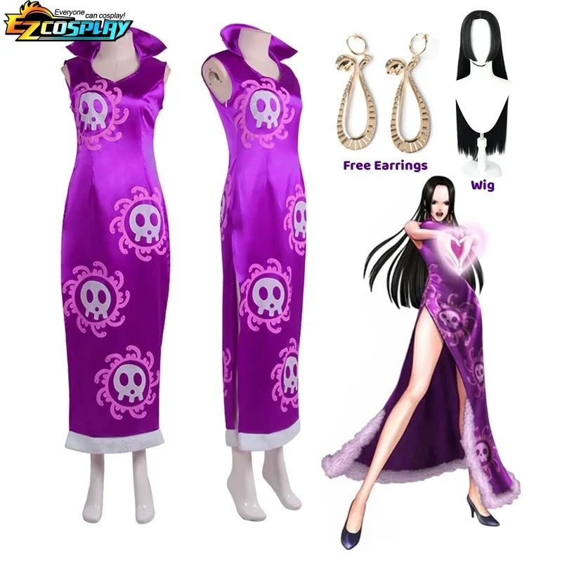 Queen Boa Hancock Cosplay Costume Anime Kimono Dress Cheongsam Cloak Women… – Costume et perruque – vue 8 | BubuKawaii