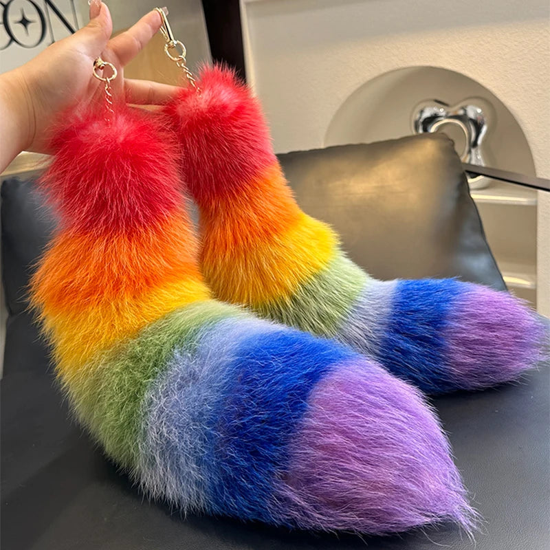 Huge Fluffy Faux Fur Fox Tail Keychain Bag Charms Therian Tail Fox Tail Keychain Fur Pendant Key Chain… – vue 5 | BubuKawaii