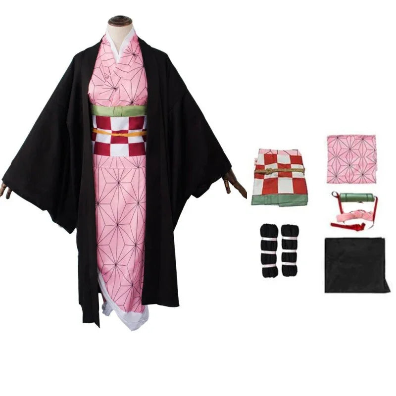 Demon Slayer Kamado Nezuko Cosplay Halloween Costume Party Clothes Anime Kimetsu No Yaiba Outfit Wig Shoes Set – Ensemble…