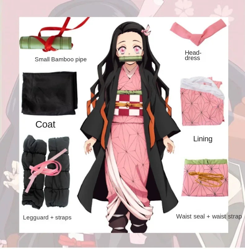 Demon Slayer Kamado Nezuko Cosplay Halloween Costume Party Clothes Anime Kimetsu No Yaiba Outfit Wig Shoes Set – vue 3
