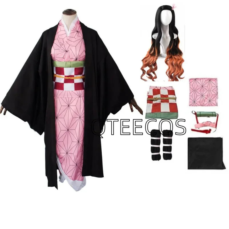 Demon Slayer Kamado Nezuko Cosplay Halloween Costume Party Clothes Anime Kimetsu… – Costume et perruque – vue 8 | BubuKawaii