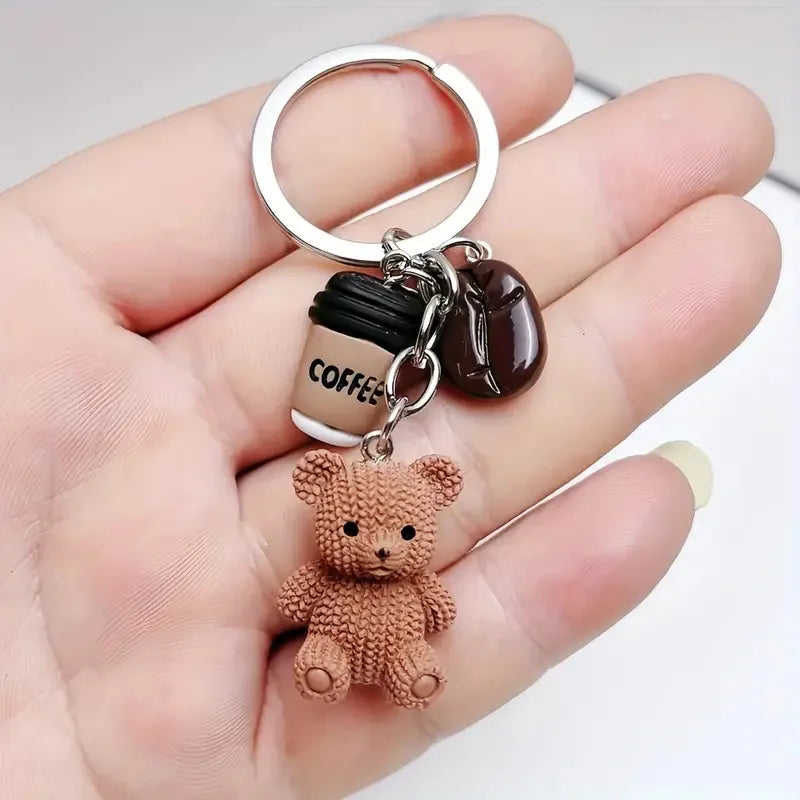 Teddy Bear Coffee Keychain Brown Resin Pendant with Metal Ring Closure Cute Gift for Coffee Lovers… – vue 3 | BubuKawaii
