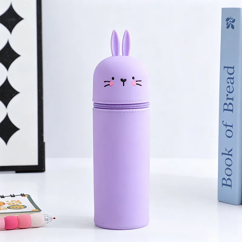 1PCS Kawaii Animals Silicone Telescoping Pencil Case Student Large Capacity Stationery… – Lapin violet – vue 17 | BubuKawaii