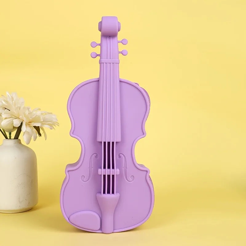 Violin Pencil Case with Musical Note Cutouts, Cute Silicone Pen Box & Makeup Pouch, Gift for… – Violet – vue 9 | BubuKawaii