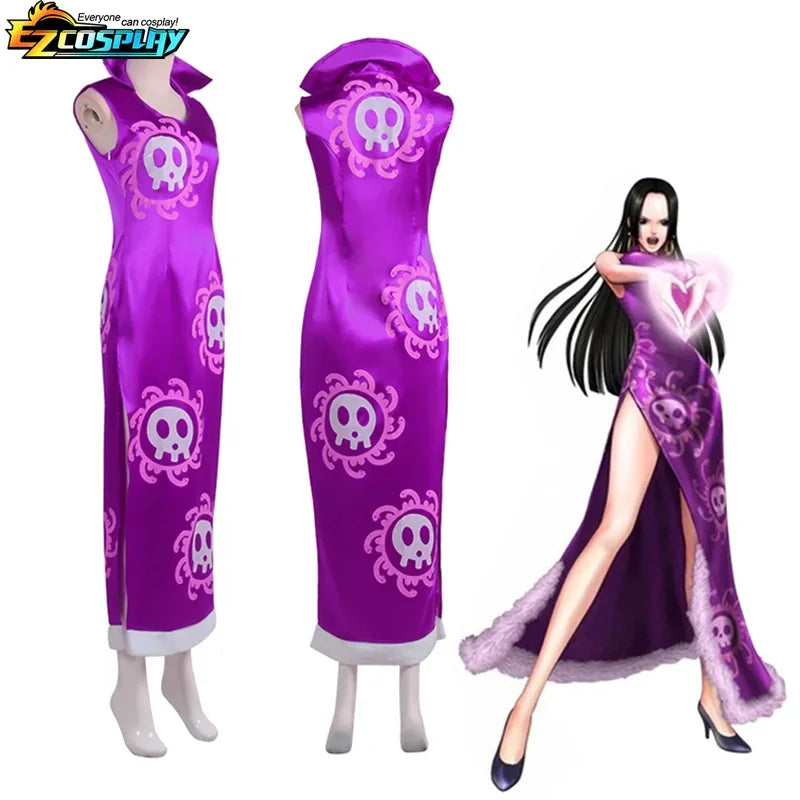 Queen Boa Hancock Cosplay Costume Anime Kimono Dress Cheongsam Cloak Women Halloween Carnival… – vue 2 | BubuKawaii