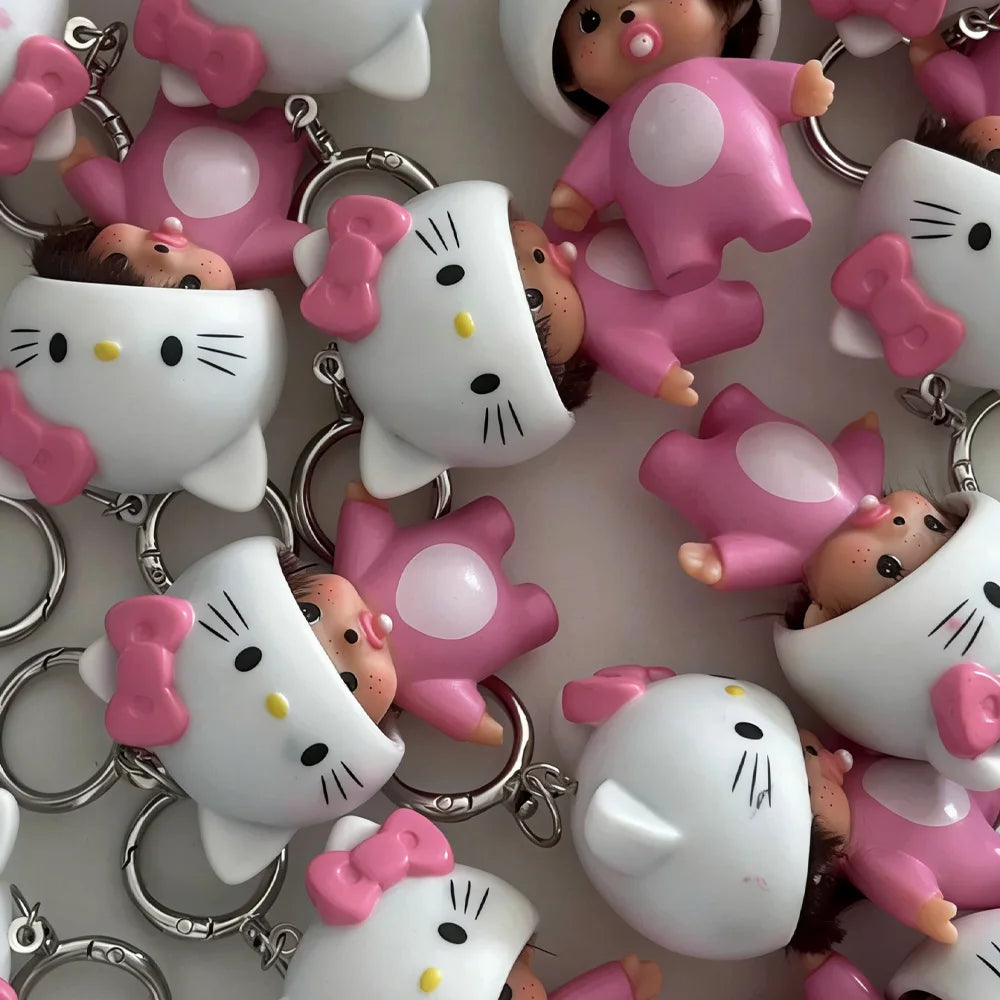Monchhichi x Sanrio – Hello Kitty & Panda – Figurine Vinyle Porte-Clés – vue 7 | BubuKawaii