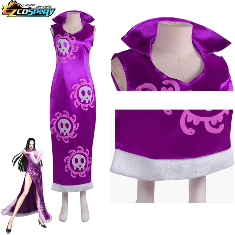 Queen Boa Hancock Cosplay Costume Anime Kimono Dress Cheongsam Cloak Women Halloween Carnival… – vue 4 | BubuKawaii