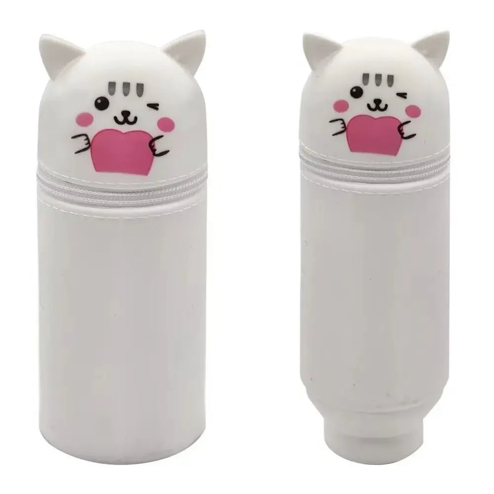 Cartoon Animal Foldable Silicone Pencil Case Flexible Desk Organizer Stationery Storage… – Chat droit – vue 16 | BubuKawaii