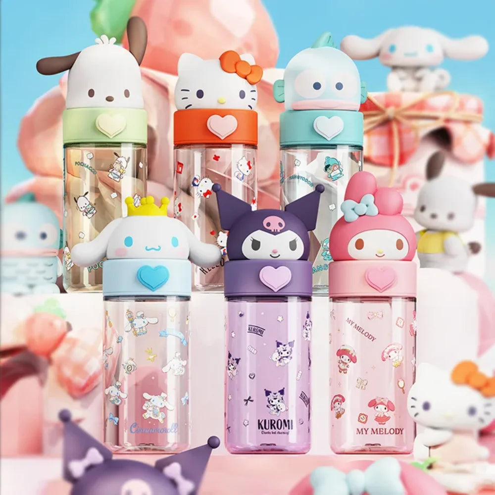 Kawaii Transparent Water Bottle 500ml – Hello Kitty & Friends