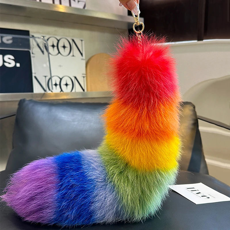 Huge Fluffy Faux Fur Fox Tail Keychain Bag Charms Therian Tail Fox Tail Keychain Fur Pendant Key Chain… – vue 4 | BubuKawaii