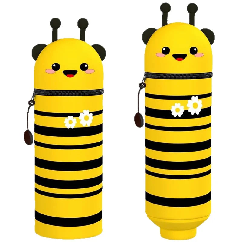 1PCS Kawaii Animals Silicone Telescoping Pencil Case Student Large Capacity Stationery Bag… – Abeille – vue 8 | BubuKawaii