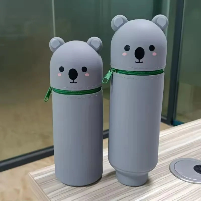 1PCS Kawaii Animals Silicone Telescoping Pencil Case Student Large Capacity Stationery… – Ours gris – vue 14 | BubuKawaii