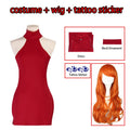 Anime Nami Cosplay Costume Nami Red Dress Unifrom Wig Transfer Tattoos Halloween Costume for Women Comic Con – Perruque de…