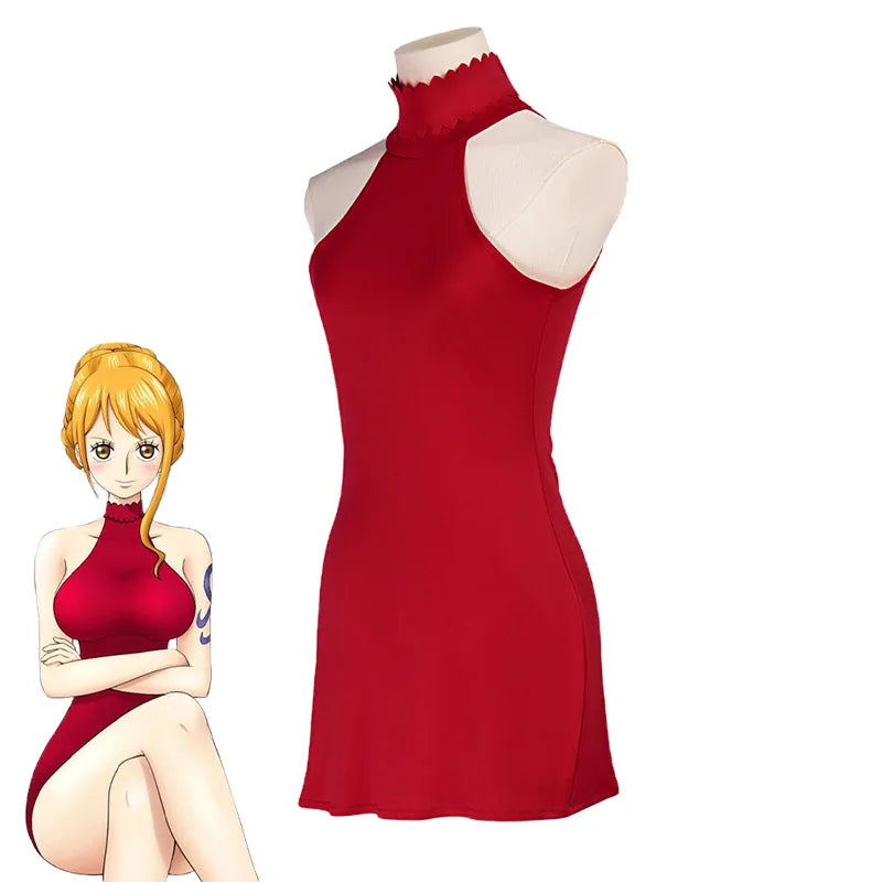 Anime Nami Cosplay Costume Nami Red Dress Unifrom Wig Transfer Tattoos Halloween Costume for Women Comic Con – vue 3