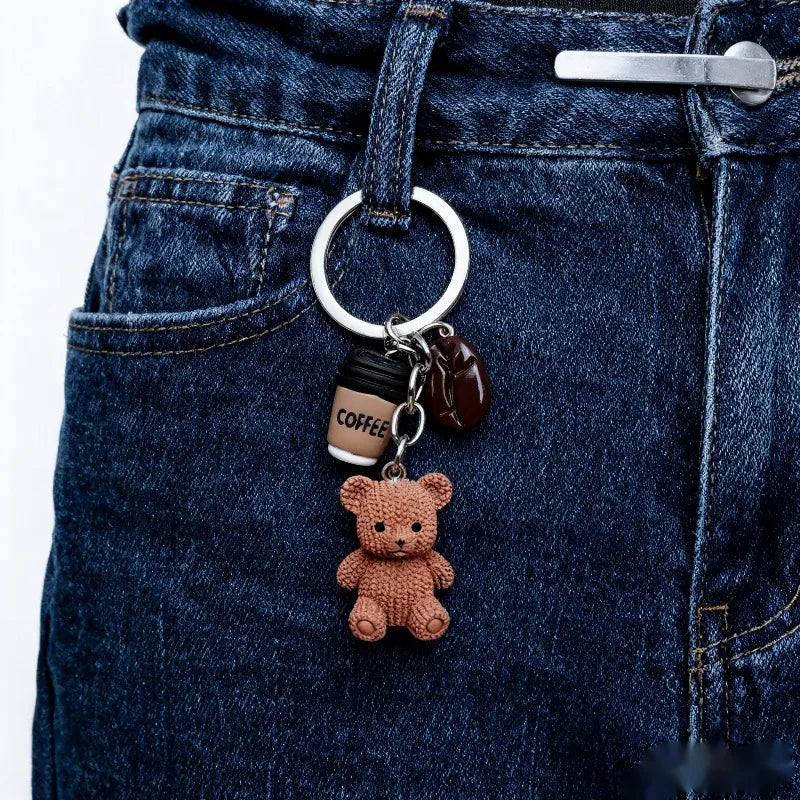 Teddy Bear Coffee Keychain Brown Resin Pendant with Metal Ring Closure Cute Gift for Coffee Lovers… – vue 4 | BubuKawaii