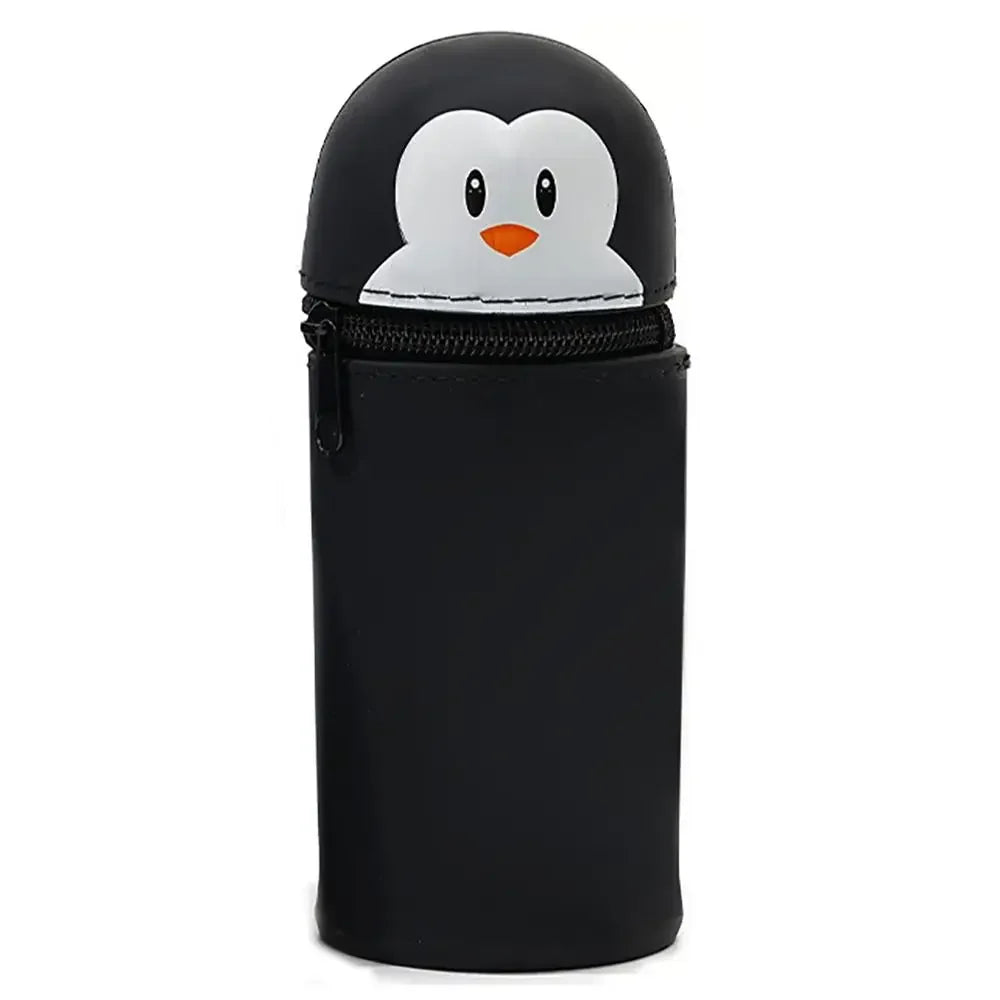 Cartoon Animal Foldable Silicone Pencil Case Flexible Desk Organizer Stationery… – Pingouin droit – vue 11 | BubuKawaii