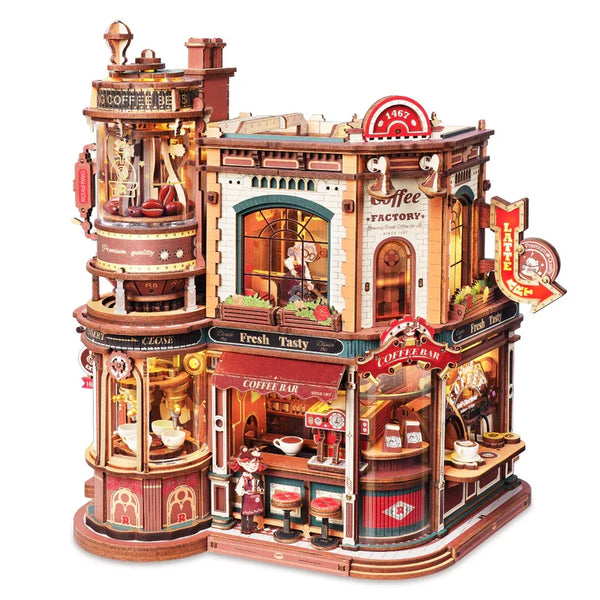 Dream Coffee Factory – Puzzle 3D en bois avec boîte à musique