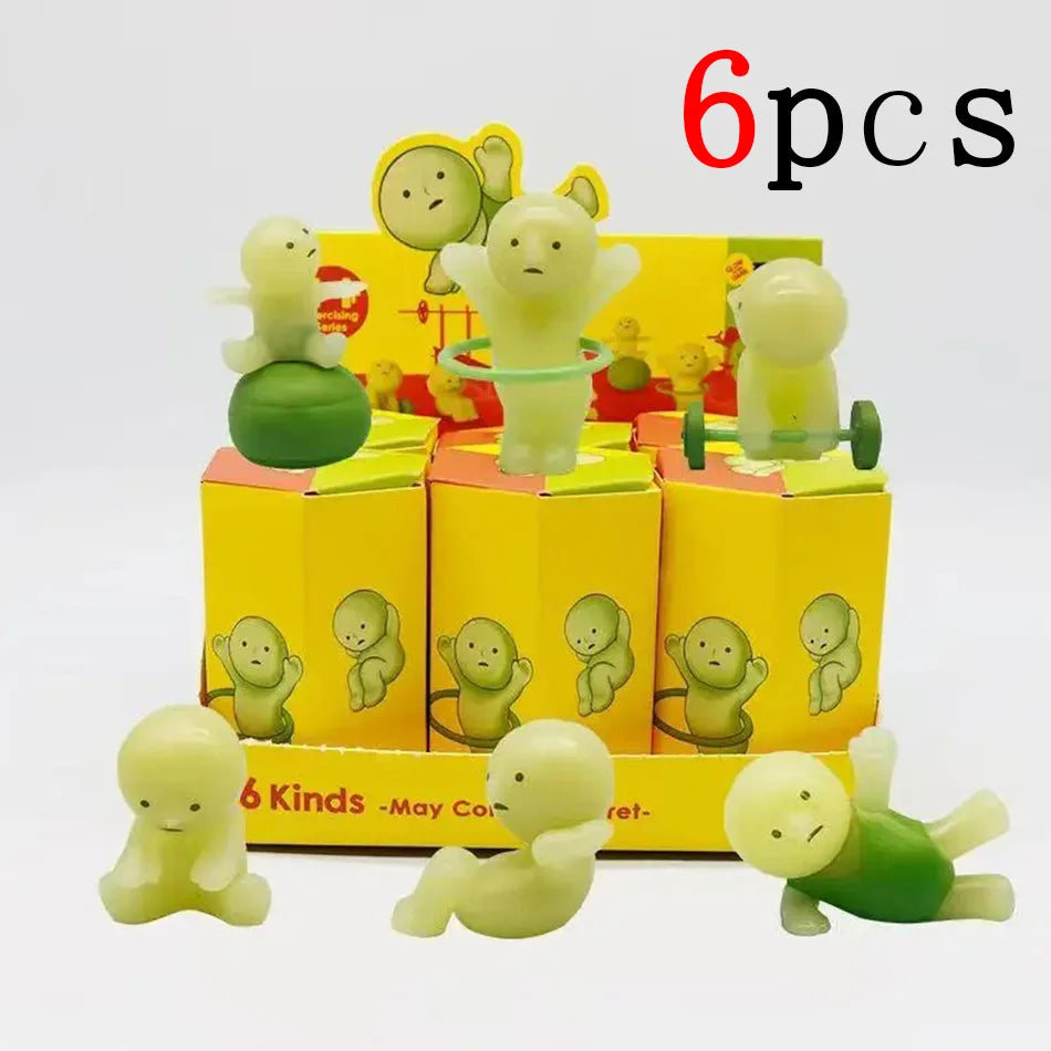Yoga Room Series: Blind Box Figurine Surprise Gift Box with Multiple Luminous Green Dolls for Decorative Toy