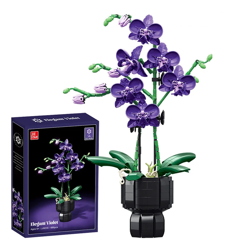 Potted Plant Building Blocks, Creative Orchid, Cymbidium, Eternal Flowers, Simulation Phalaenopsis, DIY Bricks, Toys, Valentine's Day Gift