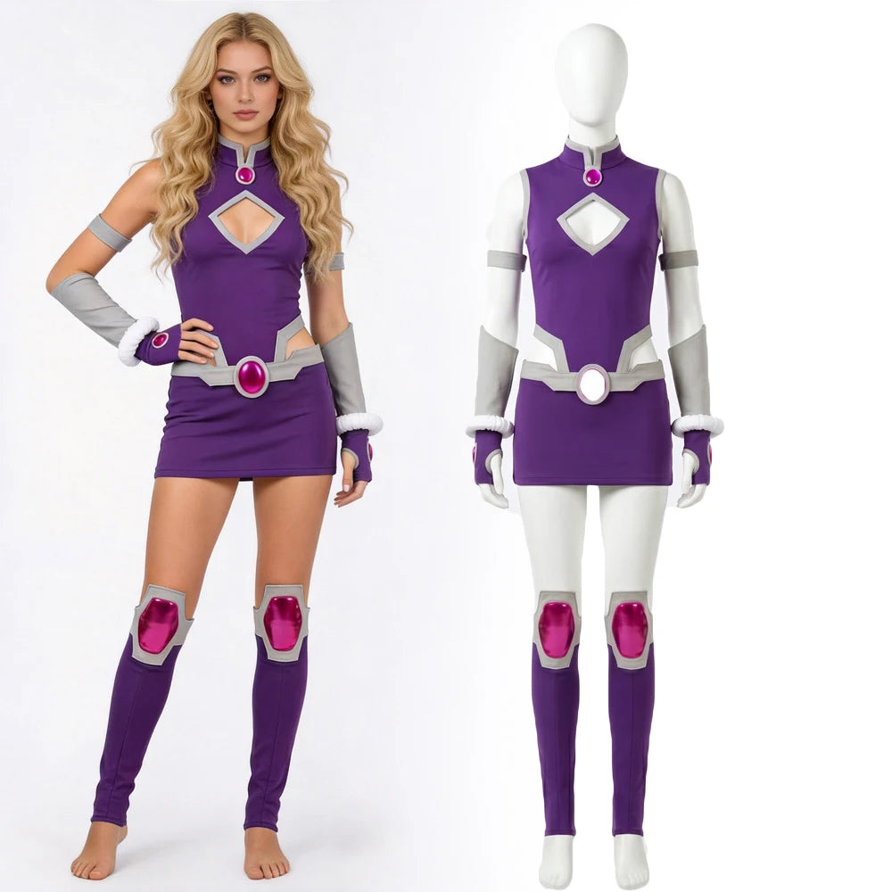 Movie Koriand'r Starfire Princess Cosplay Costume Women Purple Dress Stage Performance Uniform Halloween Clothes Outfit