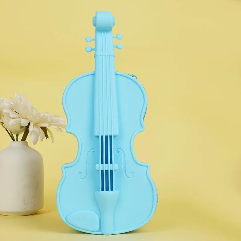 Violin Pencil Case with Musical Note Cutouts, Cute Silicone Pen Box & Makeup Pouch, Gift for Music… – vue 6 | BubuKawaii
