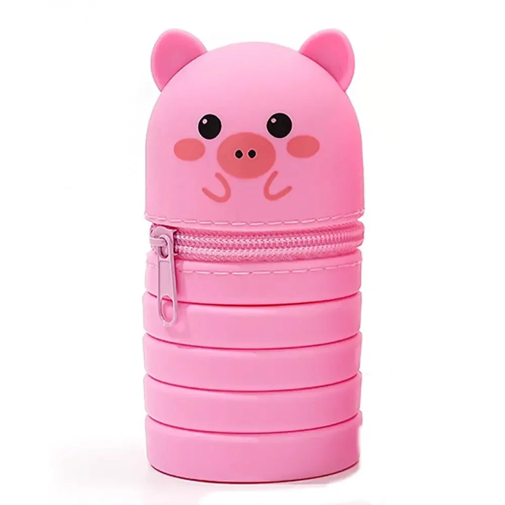 Cartoon Animal Foldable Silicone Pencil Case Flexible Desk Organizer Stationery… – Cochon pliable – vue 7 | BubuKawaii