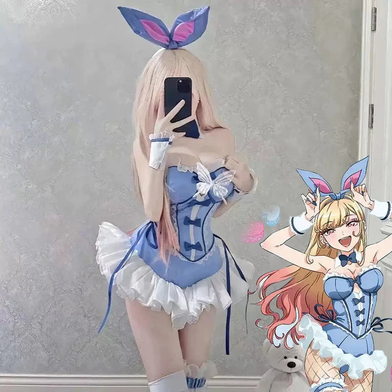 Anime My Dress Up Darling Kitagawa Marin Cosplay Costume Girl Blue Dress Cute Sexy Bunny Girl Uniform… | BubuKawaii