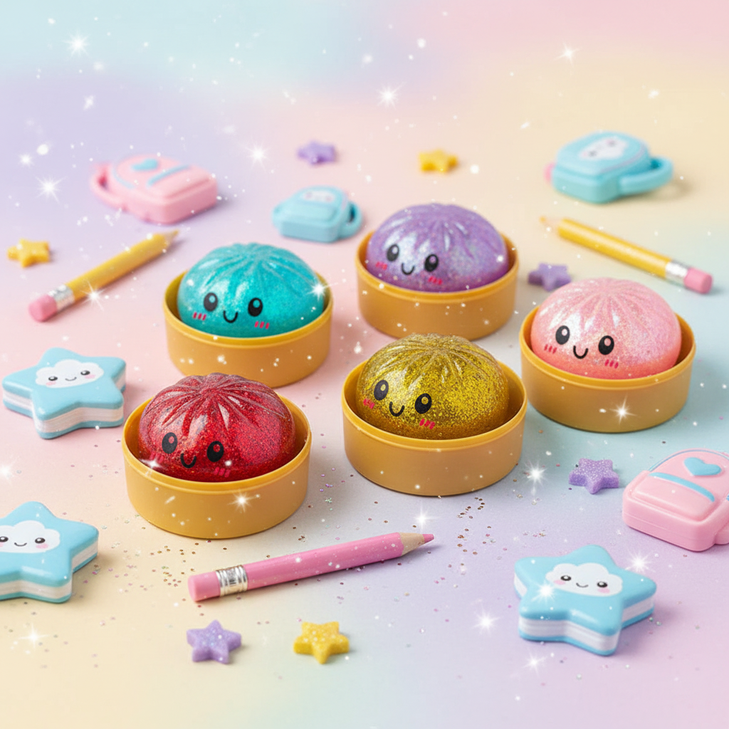 Squishy Dumpling Pailleté Anti-Stress – Coffret 1 à 12 pièces – vue 3 | BubuKawaii