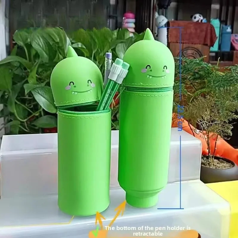 1PCS Kawaii Animals Silicone Telescoping Pencil Case Student Large Capacity… – Dinosaure vert – vue 13 | BubuKawaii