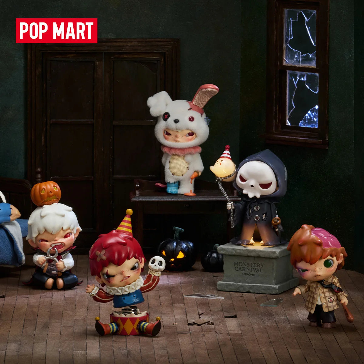 POP MART – boîte aveugle de figurines de la série de carnaval des monstres Hirono, 1 pièce/6 pièces