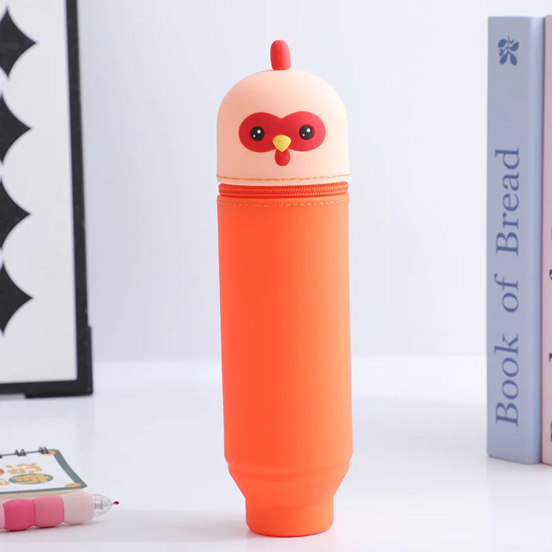 1PCS Kawaii Animals Silicone Telescoping Pencil Case Student Large Capacity… – Poulet orange – vue 12 | BubuKawaii