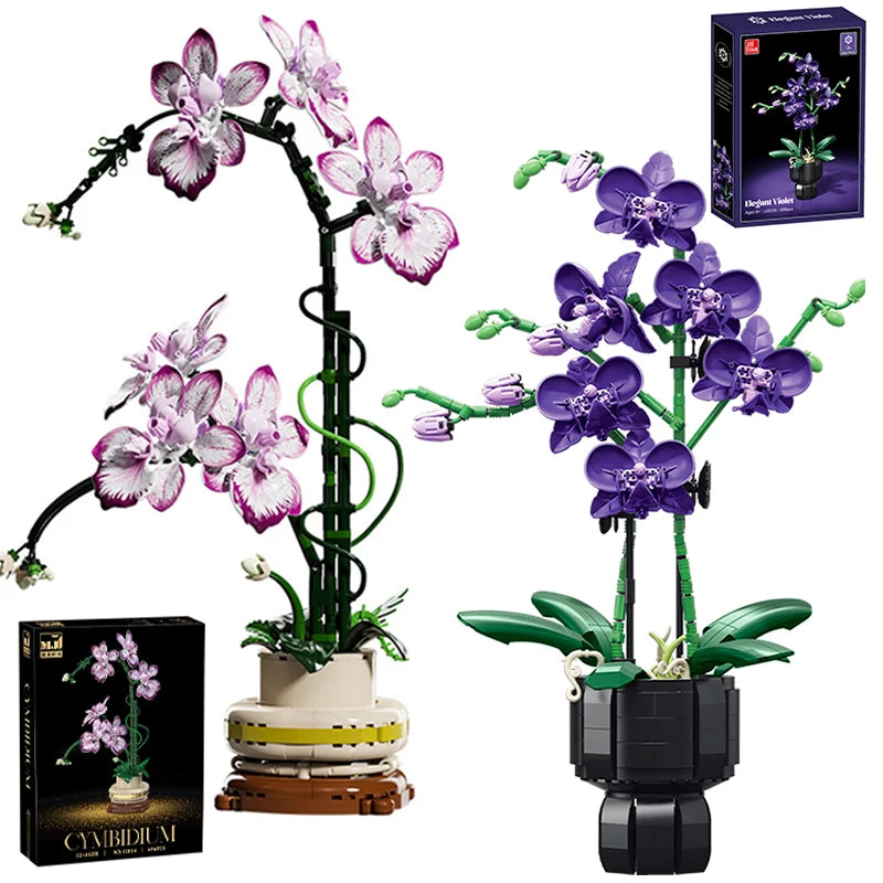 Potted Plant Building Blocks, Creative Orchid, Cymbidium, Eternal Flowers, Simulation Phalaenopsis, DIY Bricks, Toys, Valentine's Day Gift