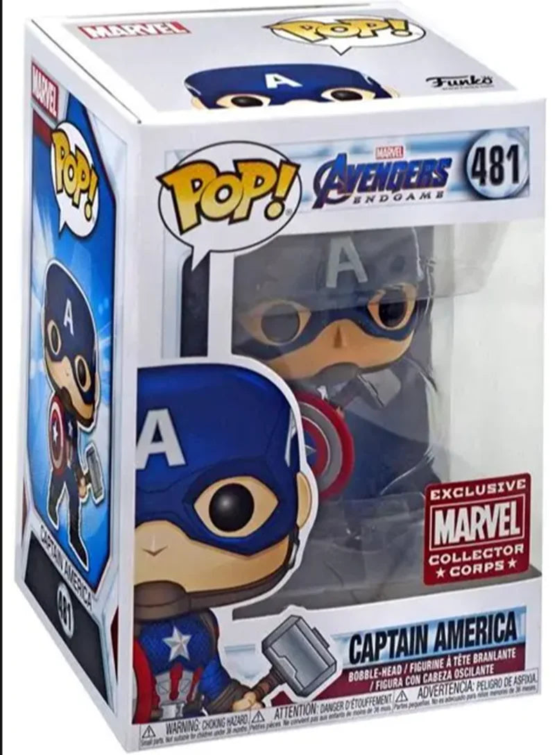 FUNKO POP MARVELs Figure Jouets ENDGAME # 481 Captain America (avec Mjolnir) figurine modèle décoration poupée jouet cadeaux pour les enfants