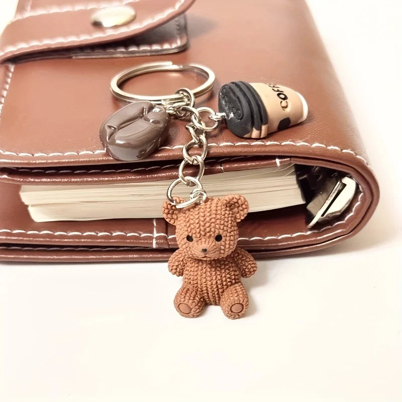 Teddy Bear Coffee Keychain Brown Resin Pendant with Metal Ring Closure Cute Gift for Coffee Lovers… – vue 6 | BubuKawaii