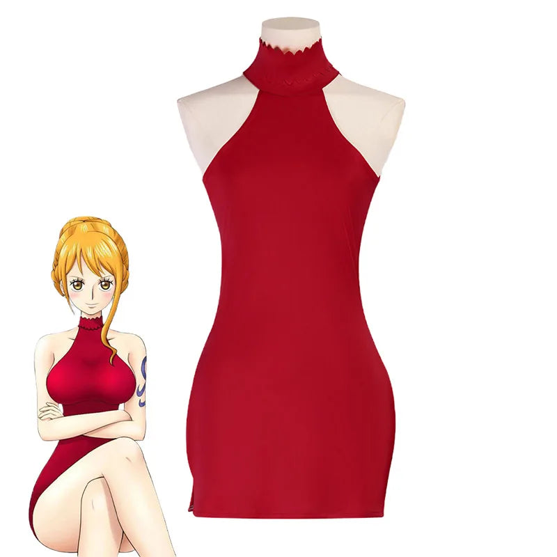 Anime Nami Cosplay Costume Nami Red Dress Unifrom Wig Transfer Tattoos Halloween Costume for Women Comic Con – vue 2