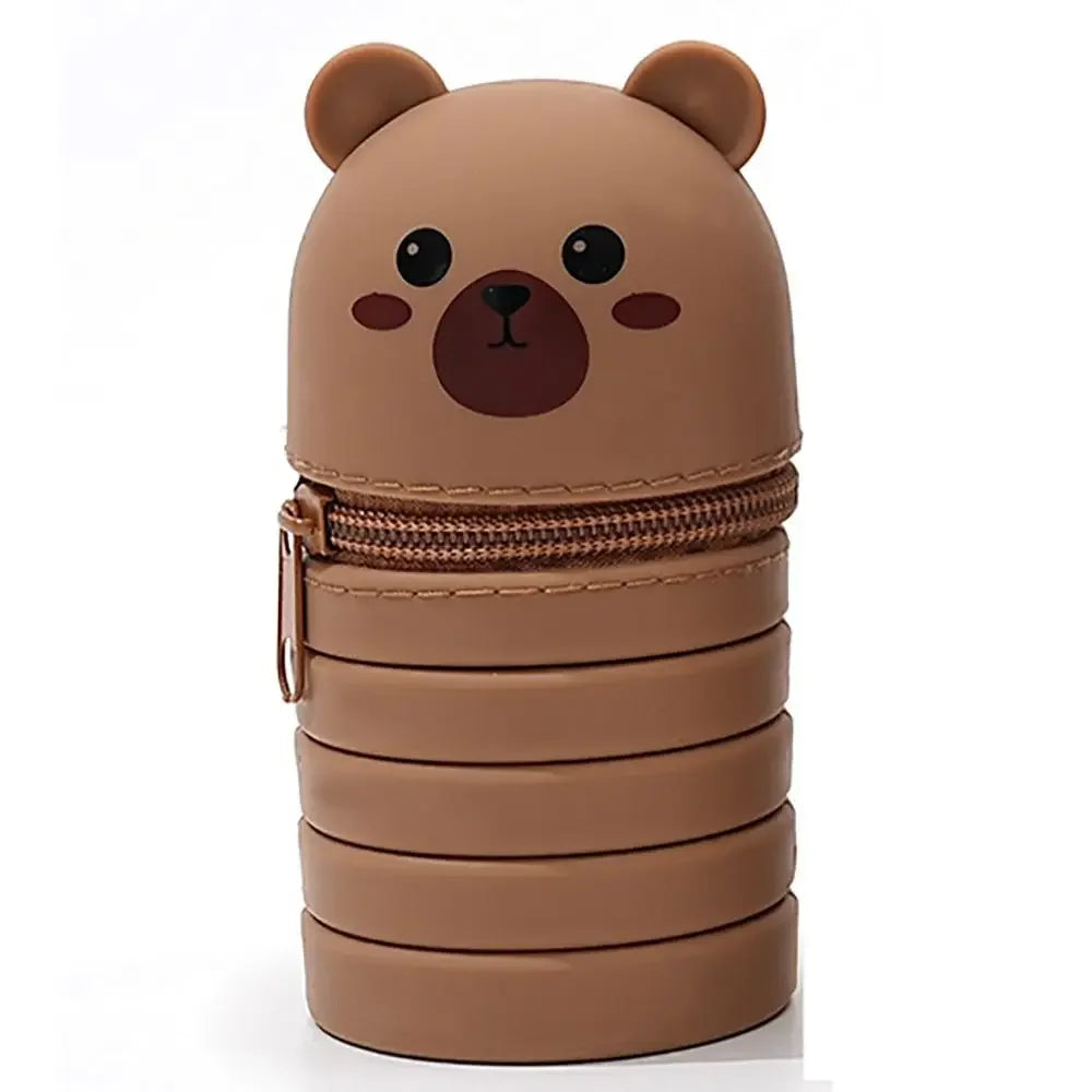 Cartoon Animal Foldable Silicone Pencil Case Flexible Desk Organizer Stationery… – Ours pliable – vue 12 | BubuKawaii