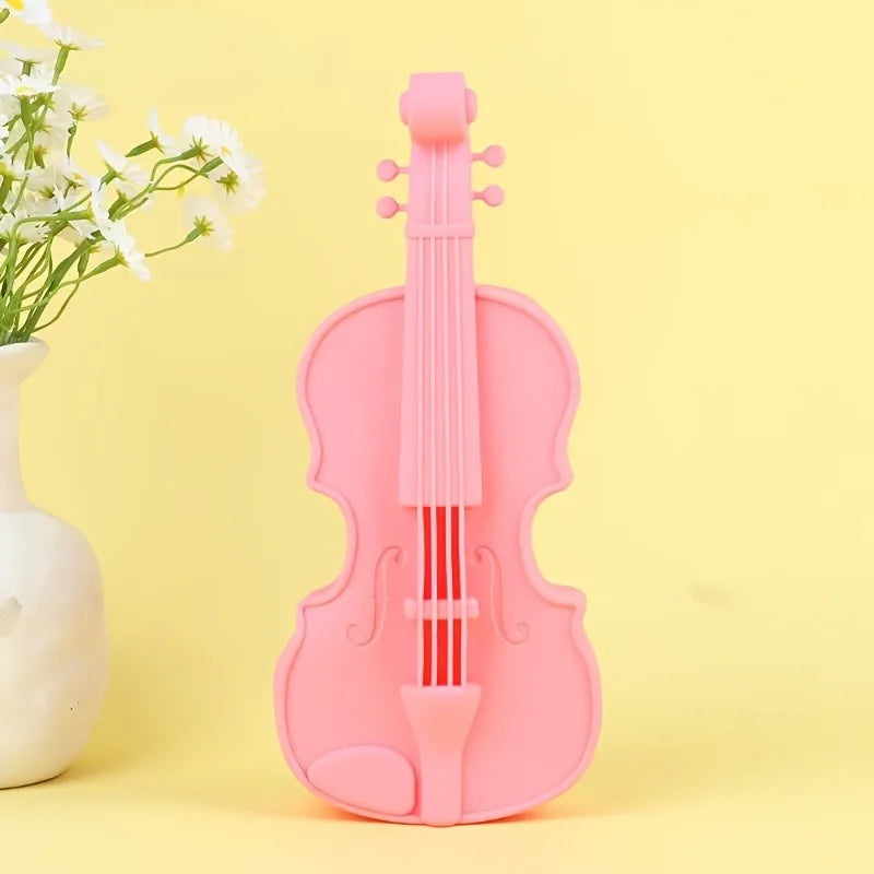 Violin Pencil Case with Musical Note Cutouts, Cute Silicone Pen Box & Makeup Pouch, Gift for… – Rose – vue 10 | BubuKawaii