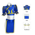 Chun-Li Cosplay Costume – Blue Cheongsam – Dress and Accessories