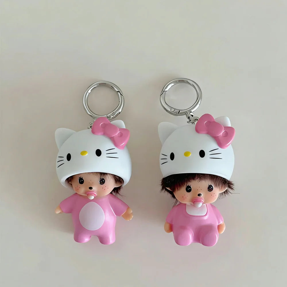 Monchhichi x Sanrio – Hello Kitty & Panda – Figurine Vinyle Porte-Clés – vue 6 | BubuKawaii