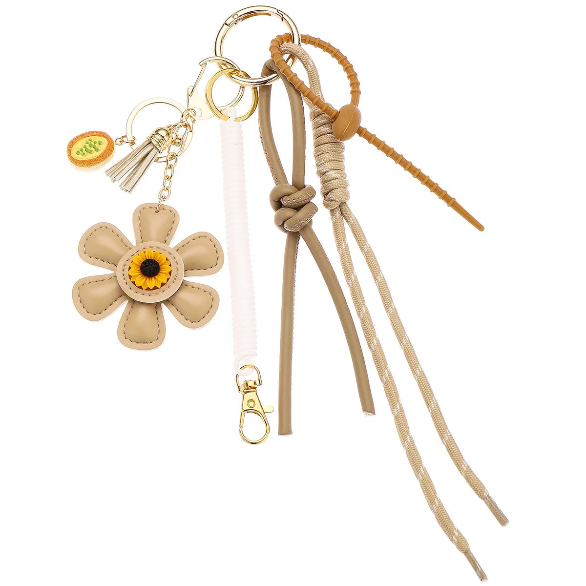 New In Leather Sunflower Bag Charms Fashionable Pendant Of Bag Braided Rope Woman Keychain Accessories Gift Wholesale – Kaki