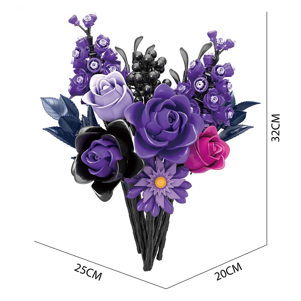 Mon Bubu Kawaii – Blocs de Construction Gothiques Fleurs de Roses Violettes – MOC 822 pièces