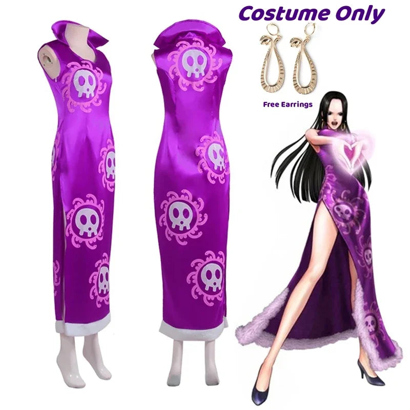 Queen Boa Hancock Cosplay Costume Anime Kimono Dress Cheongsam Cloak Women… – Costume seulement – vue 6 | BubuKawaii