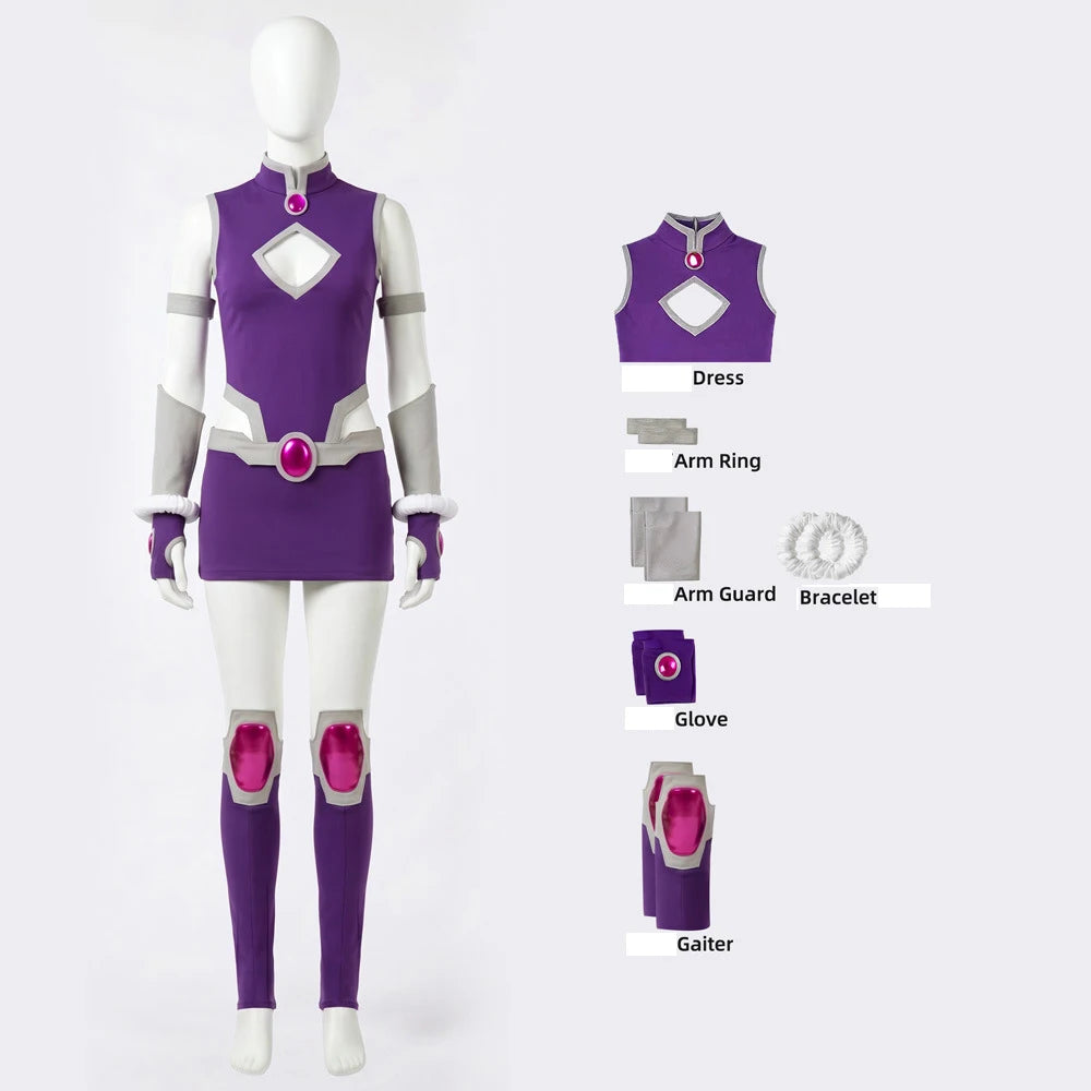 Movie Koriand'r Starfire Princess Cosplay Costume Women Purple Dress Stage Performance Uniform Halloween Clothes Outfit – A