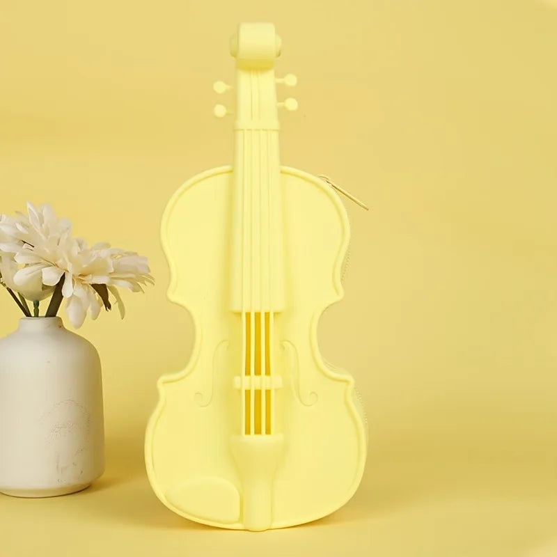 Violin Pencil Case with Musical Note Cutouts, Cute Silicone Pen Box & Makeup Pouch, Gift for… – Jaune – vue 8 | BubuKawaii