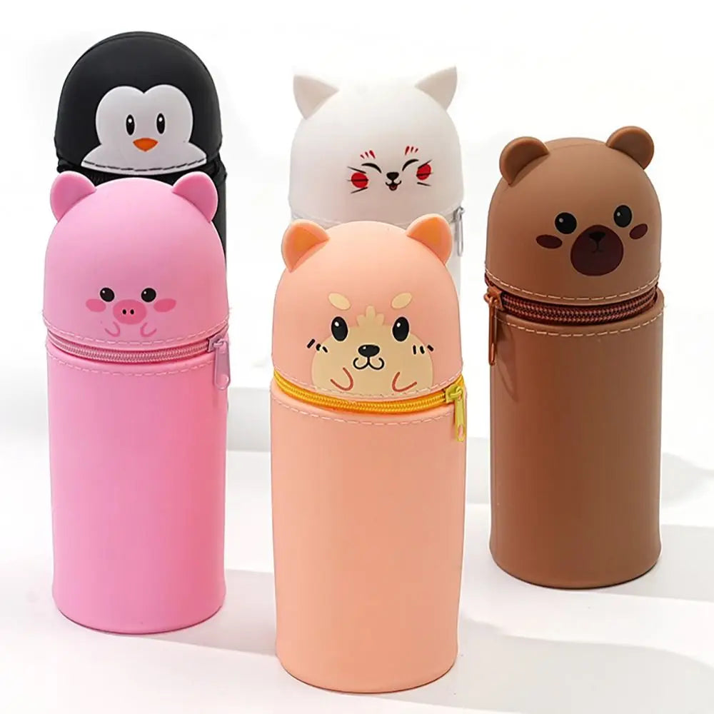 Cartoon Animal Foldable Silicone Pencil Case Flexible Desk Organizer Stationery Storage Bag Cute… – vue 2 | BubuKawaii