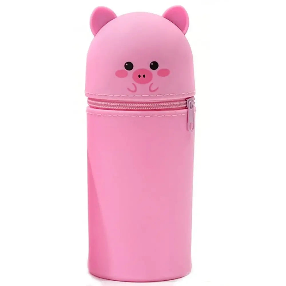 Cartoon Animal Foldable Silicone Pencil Case Flexible Desk Organizer Stationery Storage… – Cochon droit – vue 8 | BubuKawaii