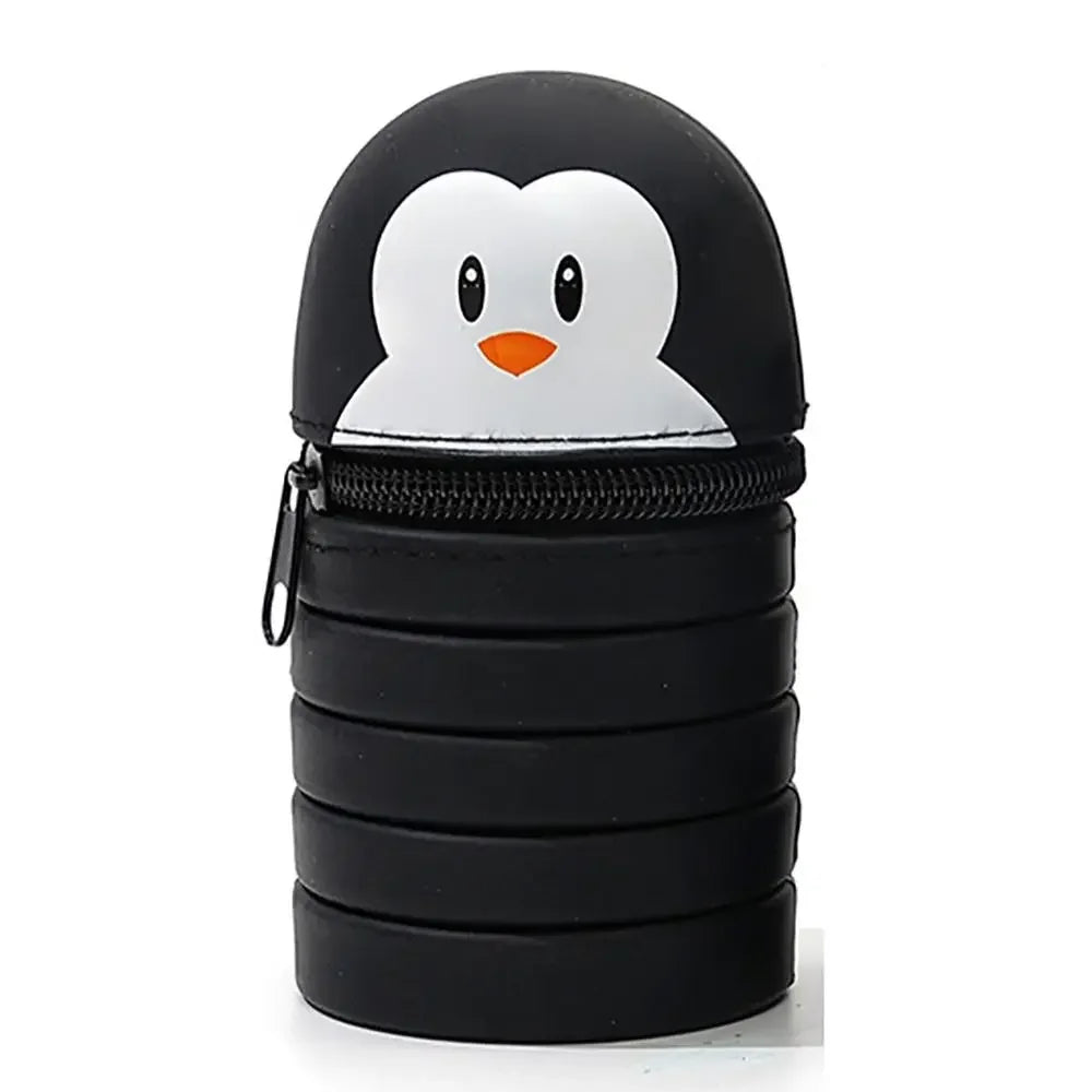 Cartoon Animal Foldable Silicone Pencil Case Flexible Desk Organizer Stationery… – Pingouin pliable – vue 10 | BubuKawaii